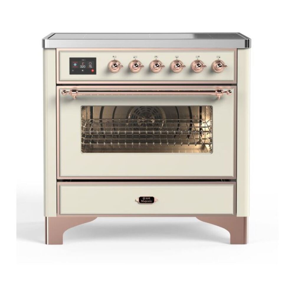 ILVE Majestic II 36" Antique White Induction Range with 5 Elements Triple Glass Door