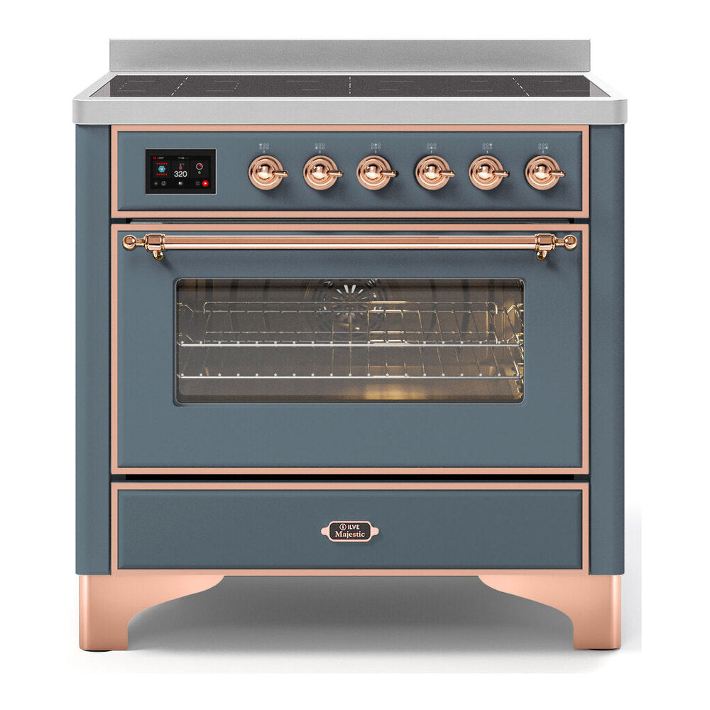 ILVE Majestic II 36" Blue Grey Induction Range with 5 Elements Triple Glass Door