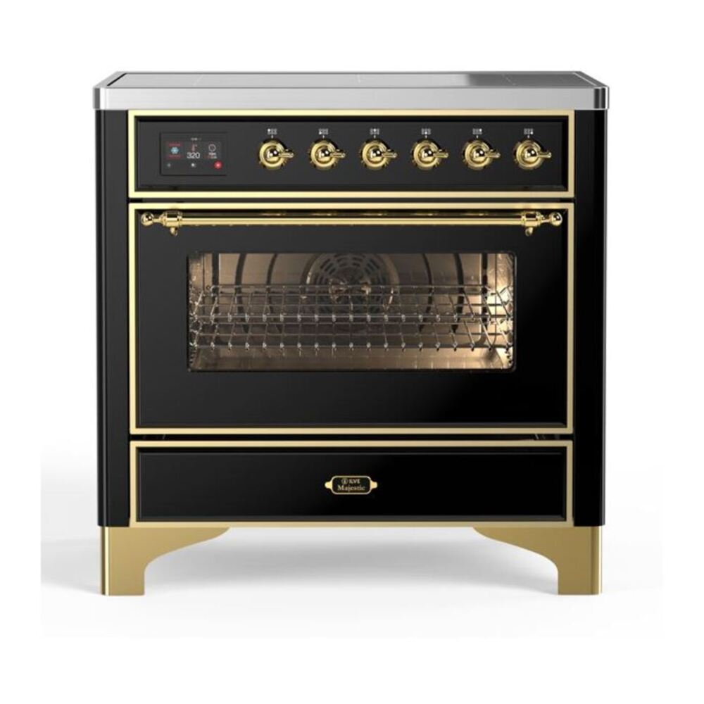ILVE Majestic II 36" Glossy Black Induction Range with 5 Elements Triple Glass Door