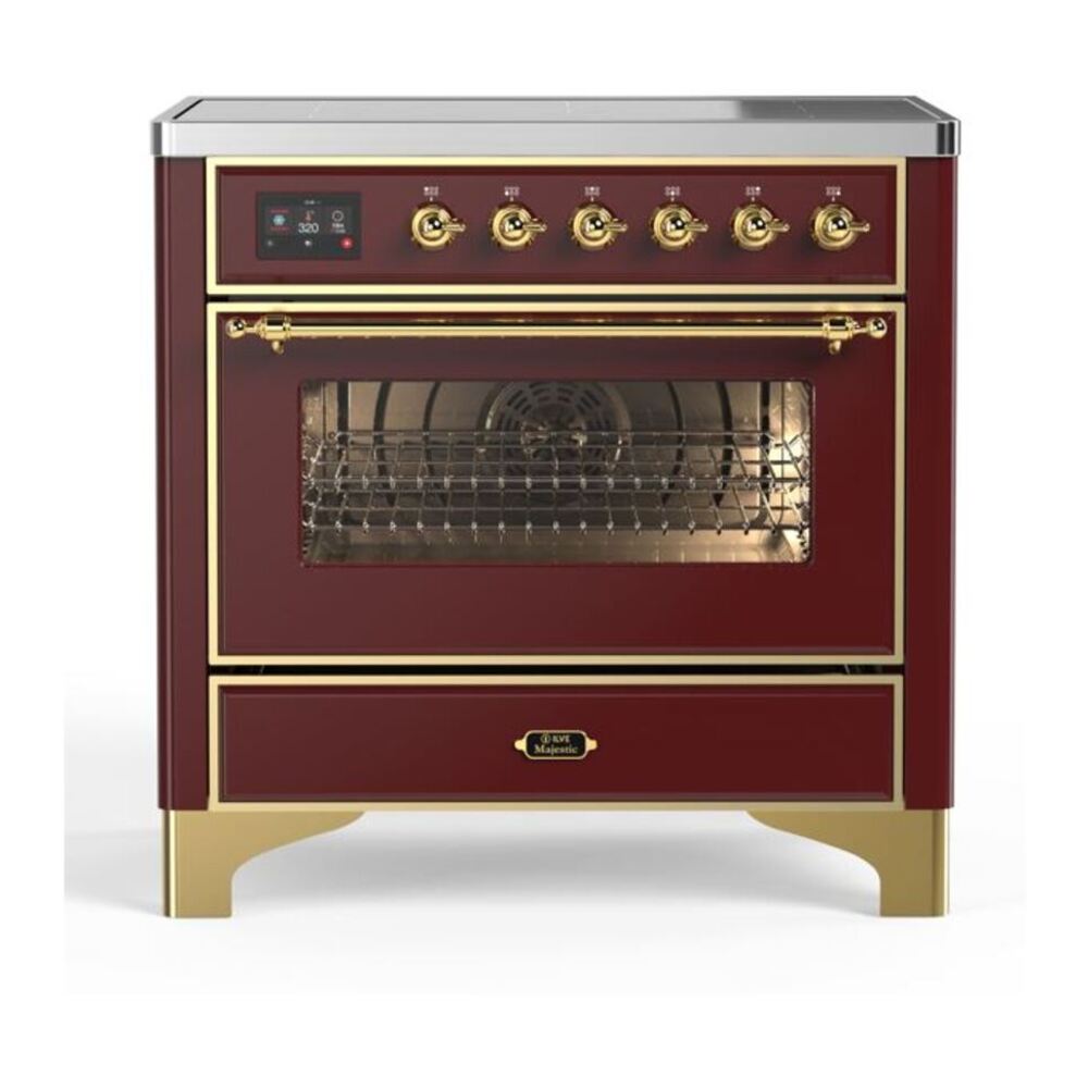 ILVE Majestic II 36" Burgundy Induction Range with 5 Elements Triple Glass Door