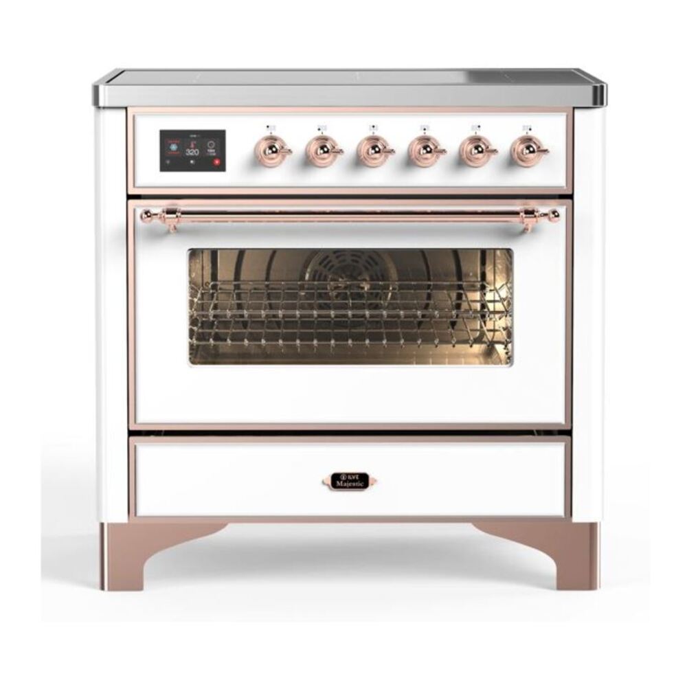 ILVE Majestic II 36" White Induction Range with 5 Elements Triple Glass Door