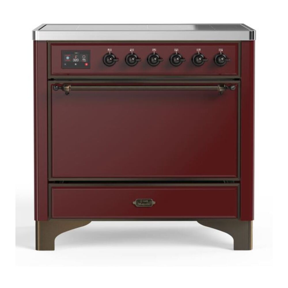 ILVE Majestic II 36" Burgundy Induction Range with 5 Elements Solid Door
