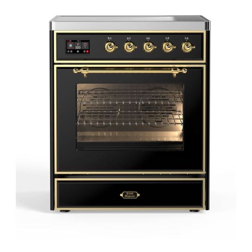 ILVE Majestic II 30" Glossy Black Induction Range with 4 Elements Triple Glass Door