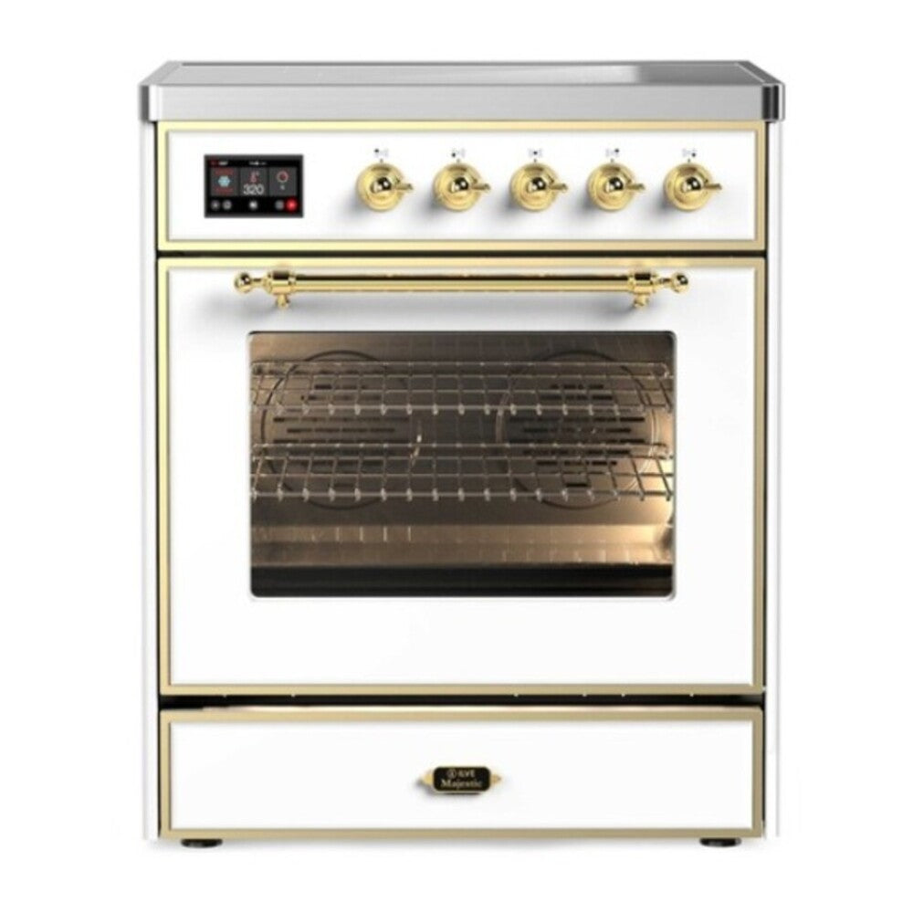 ILVE Majestic II 30" White Induction Range with 4 Elements Triple Glass Door