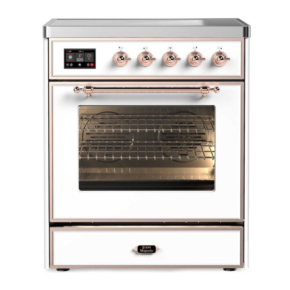 ILVE Majestic II 30" White Induction Range with 4 Elements Triple Glass Door