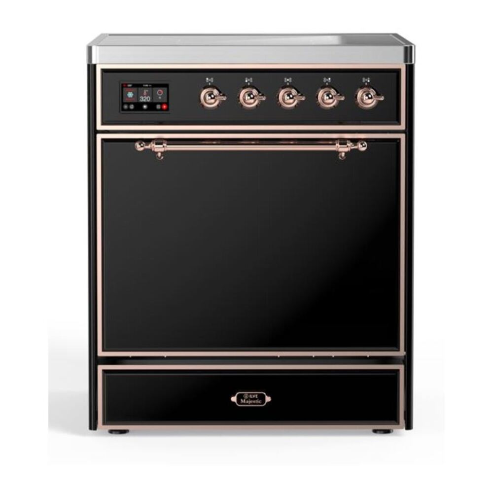 ILVE Majestic II 30" Glossy Black Induction Range with 4 Elements Solid Door