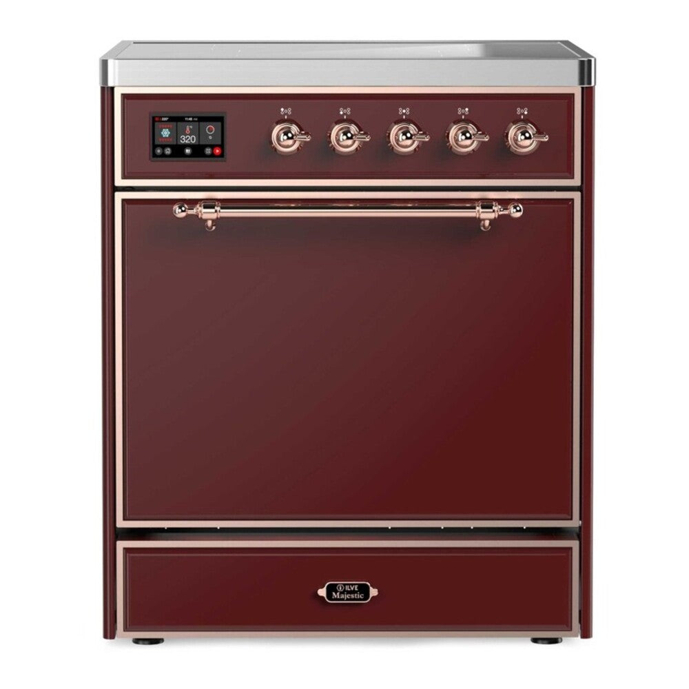 ILVE Majestic II 30" Burgundy Induction Range with 4 Elements Solid Door