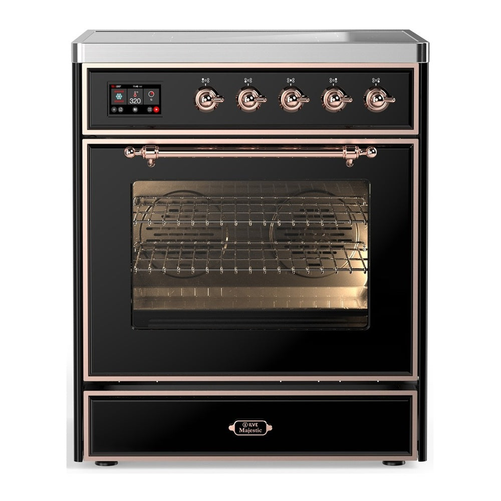 ILVE Majestic III 30" Glossy Black Induction Range with 4 Elements Triple Glass Door