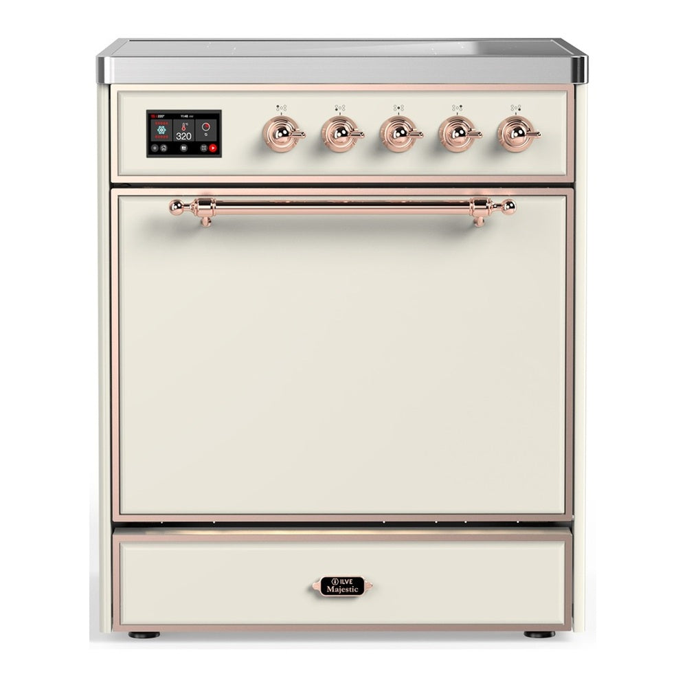 ILVE Majestic III 30" Antique White Induction Range with 4 Elements Solid Door