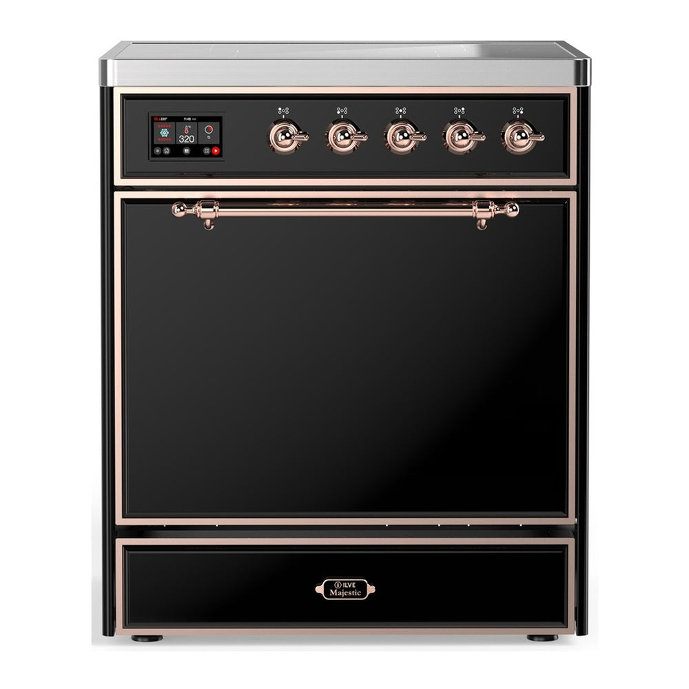 ILVE Majestic III 30" Glossy Black Induction Range with 4 Elements Solid Door