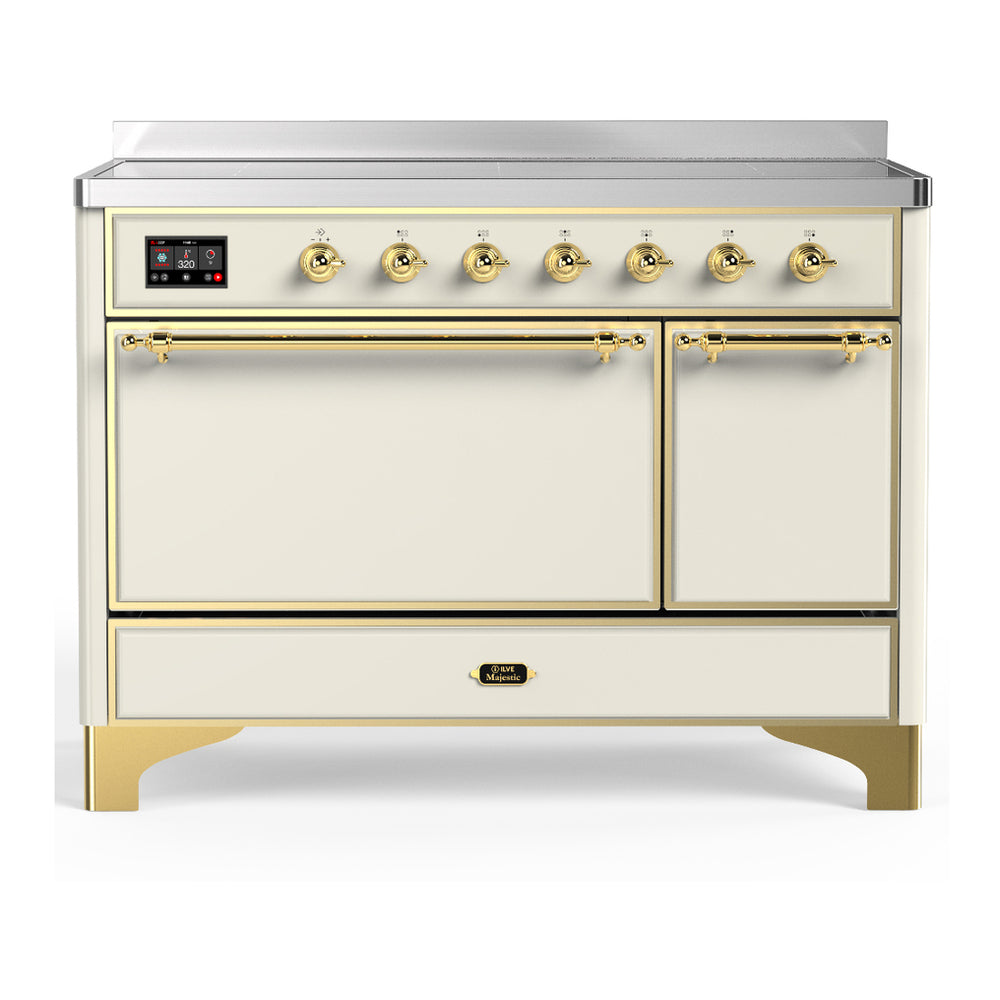 ILVE Majestic III 48" Antique White Induction Range with 6 Elements Solid Door