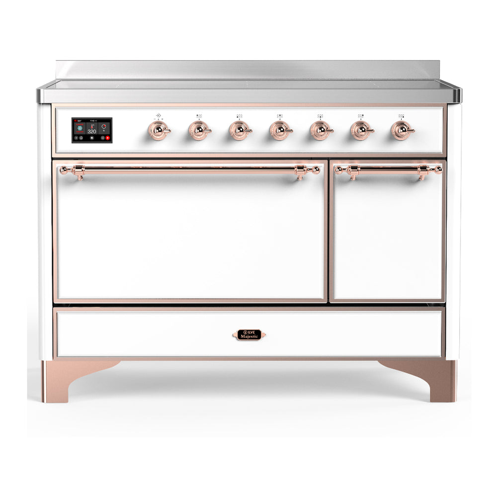 ILVE Majestic III 48" White Induction Range with 6 Elements Solid Door