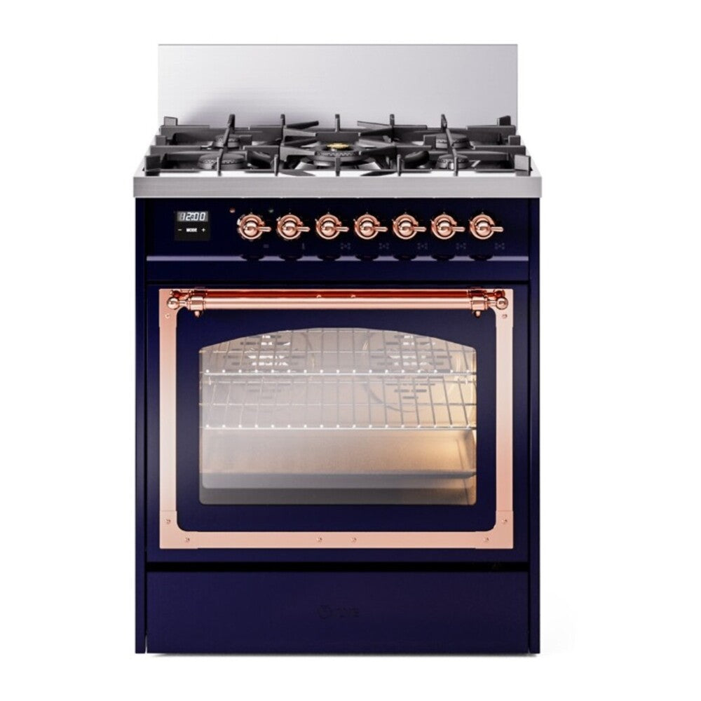 ILVE Nostalgie II Noblesse 30" Midnight Blue Dual Fuel Range with 5 Burners Triple Glass Door Natural Gas