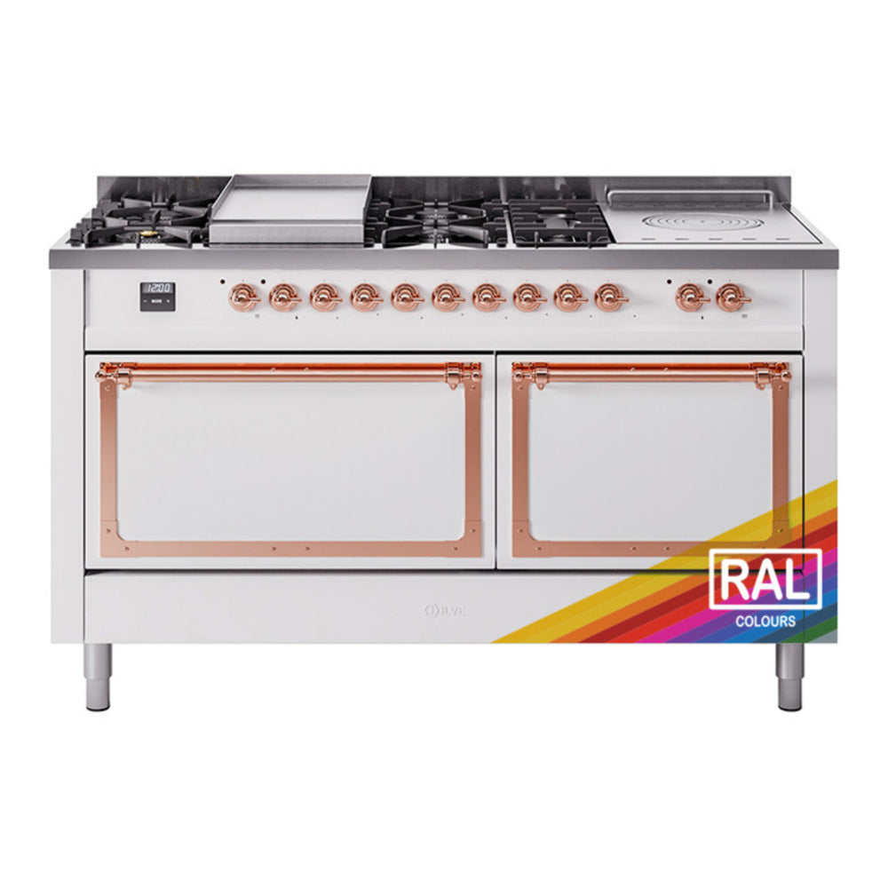 ILVE Nostalgie II Noblesse 60" RAL Dual Fuel Range with 7 Burners, Griddle and French Top Solid Door Natural Gas