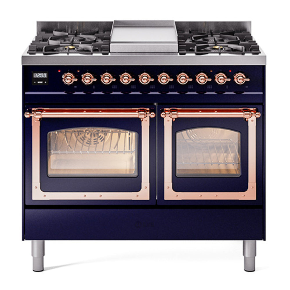 ILVE Nostalgie II Noblesse 40" Midnight Blue Dual Fuel Range with 6 Burners and Griddle Triple Glass Door Natural Gas