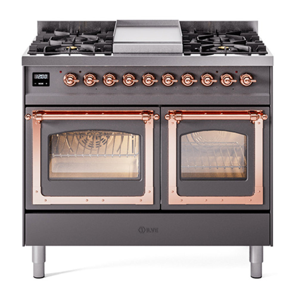 ILVE Nostalgie II Noblesse 40" Graphite Matte Dual Fuel Range with 6 Burners and Griddle Triple Glass Door Natural Gas