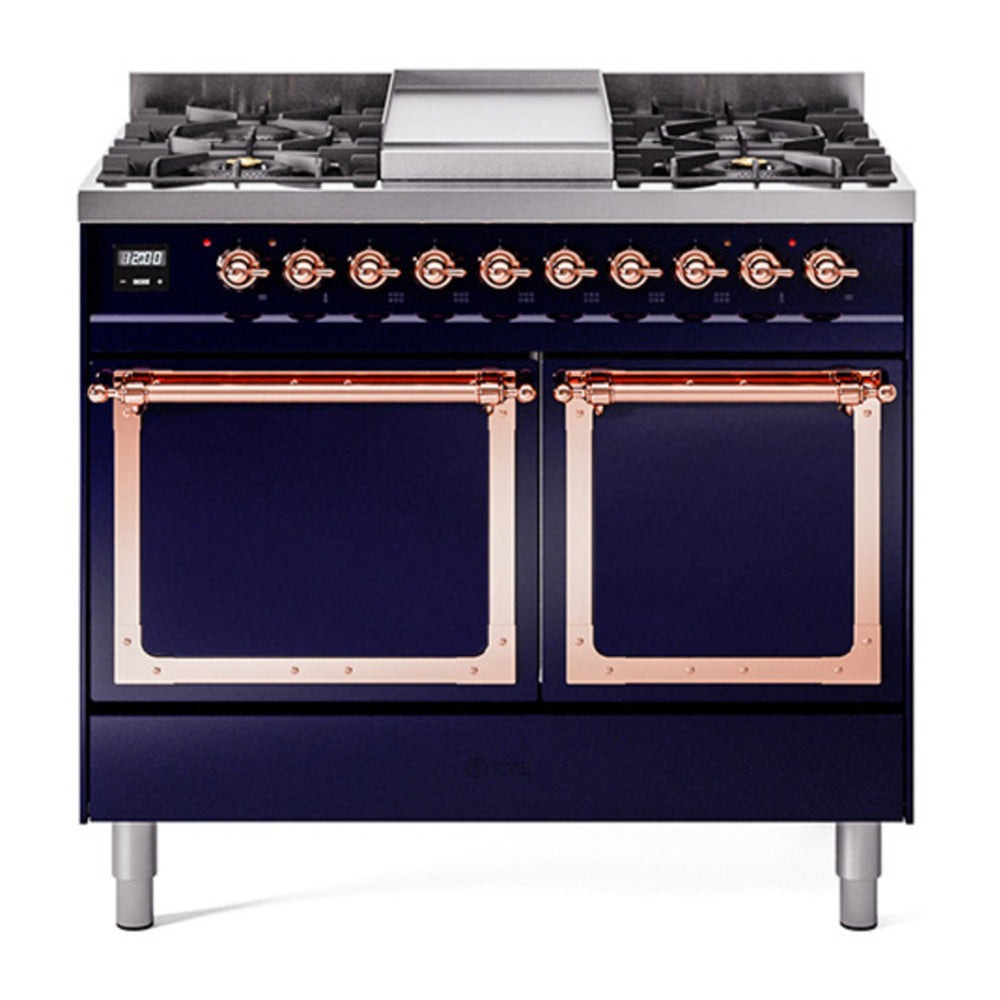ILVE Nostalgie II Noblesse 40" Midnight Blue Dual Fuel Range with 6 Burners and Griddle Solid Door Natural Gas