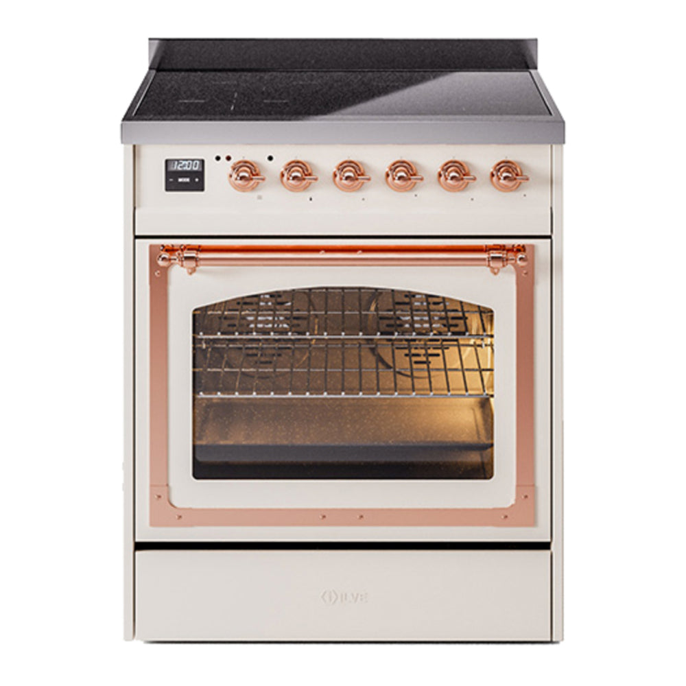 ILVE Nostalgie II Noblesse 30" Antique White Induction Range with 4 Elements Triple Glass Door