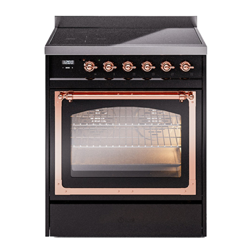 ILVE Nostalgie II Noblesse 30" Glossy Black Induction Range with 4 Elements Triple Glass Door