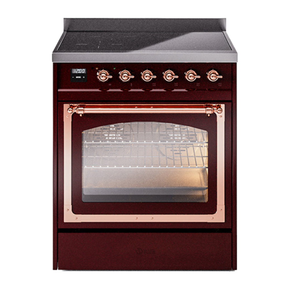 ILVE Nostalgie II Noblesse 30" Burgundy Induction Range with 4 Elements Triple Glass Door