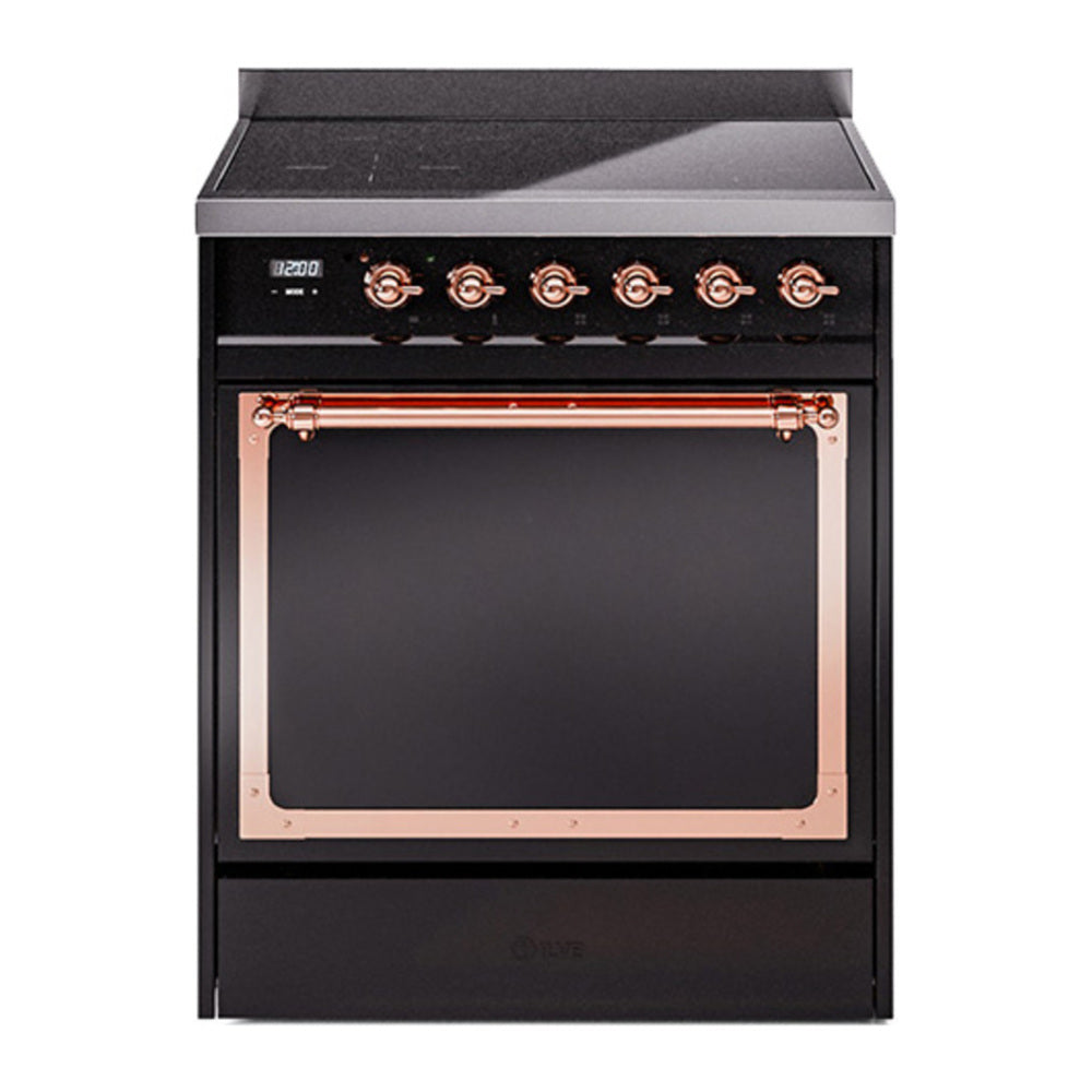 ILVE Nostalgie II Noblesse 30" Glossy Black Induction Range with 4 Elements Solid Door