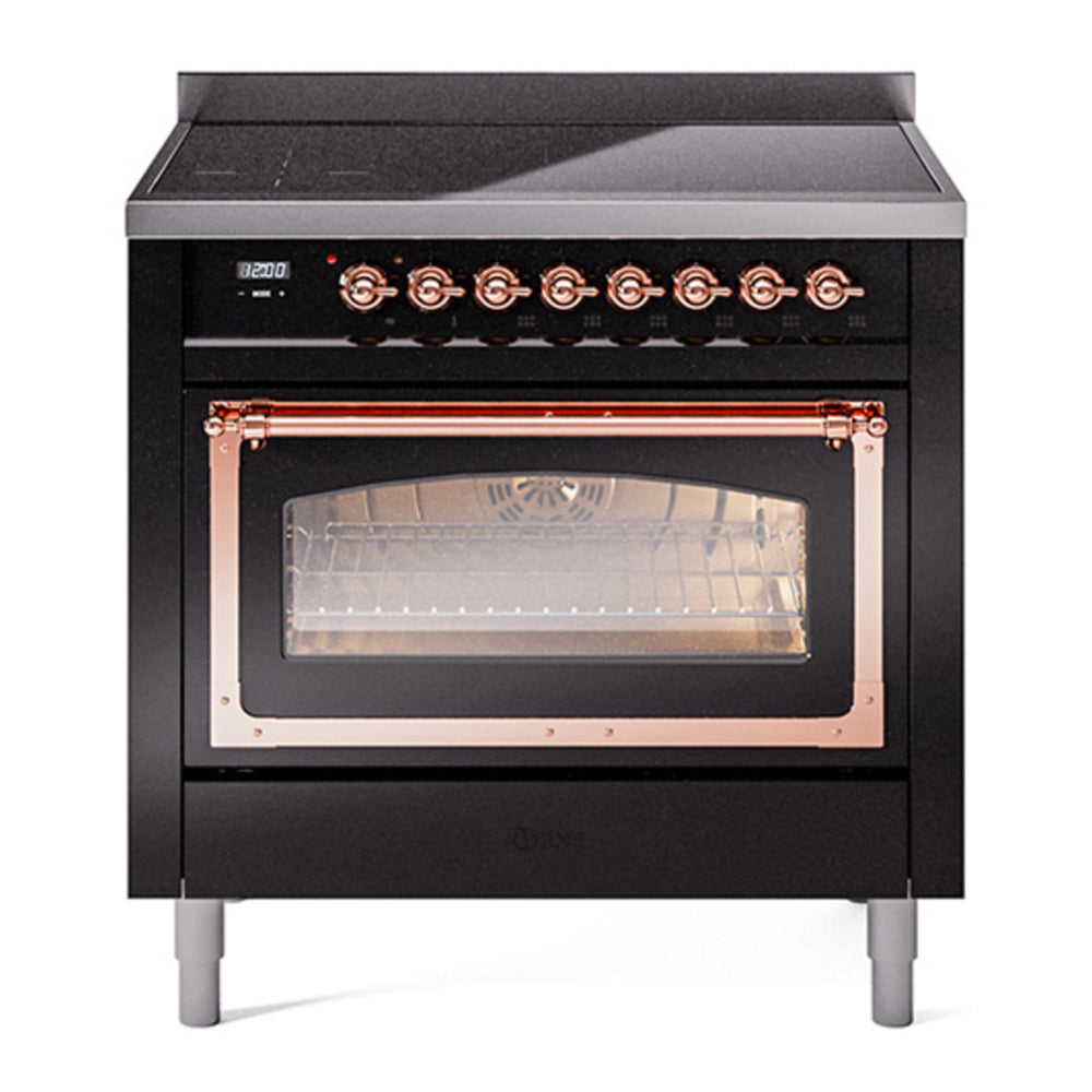 ILVE Nostalgie II Noblesse 36" Glossy Black Induction Range with 6 Elements Triple Glass Door