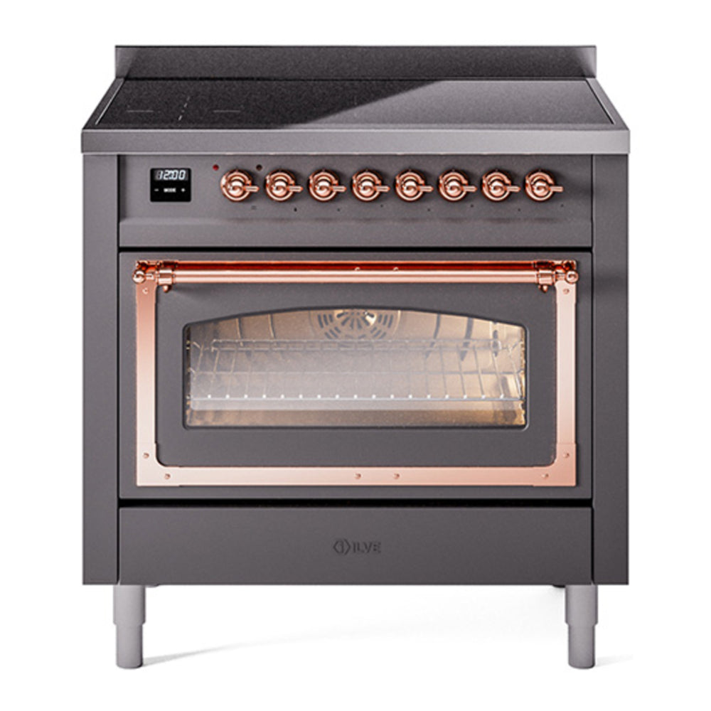 ILVE Nostalgie II Noblesse 36" Graphite Matte Induction Range with 6 Elements Triple Glass Door