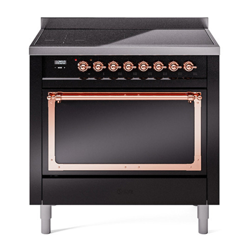 ILVE Nostalgie II Noblesse 36" Glossy Black Induction Range with 6 Elements Solid Door