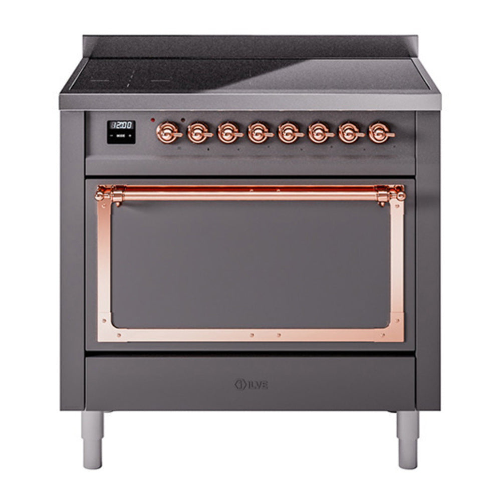 ILVE Nostalgie II Noblesse 36" Graphite Matte Induction Range with 6 Elements Solid Door