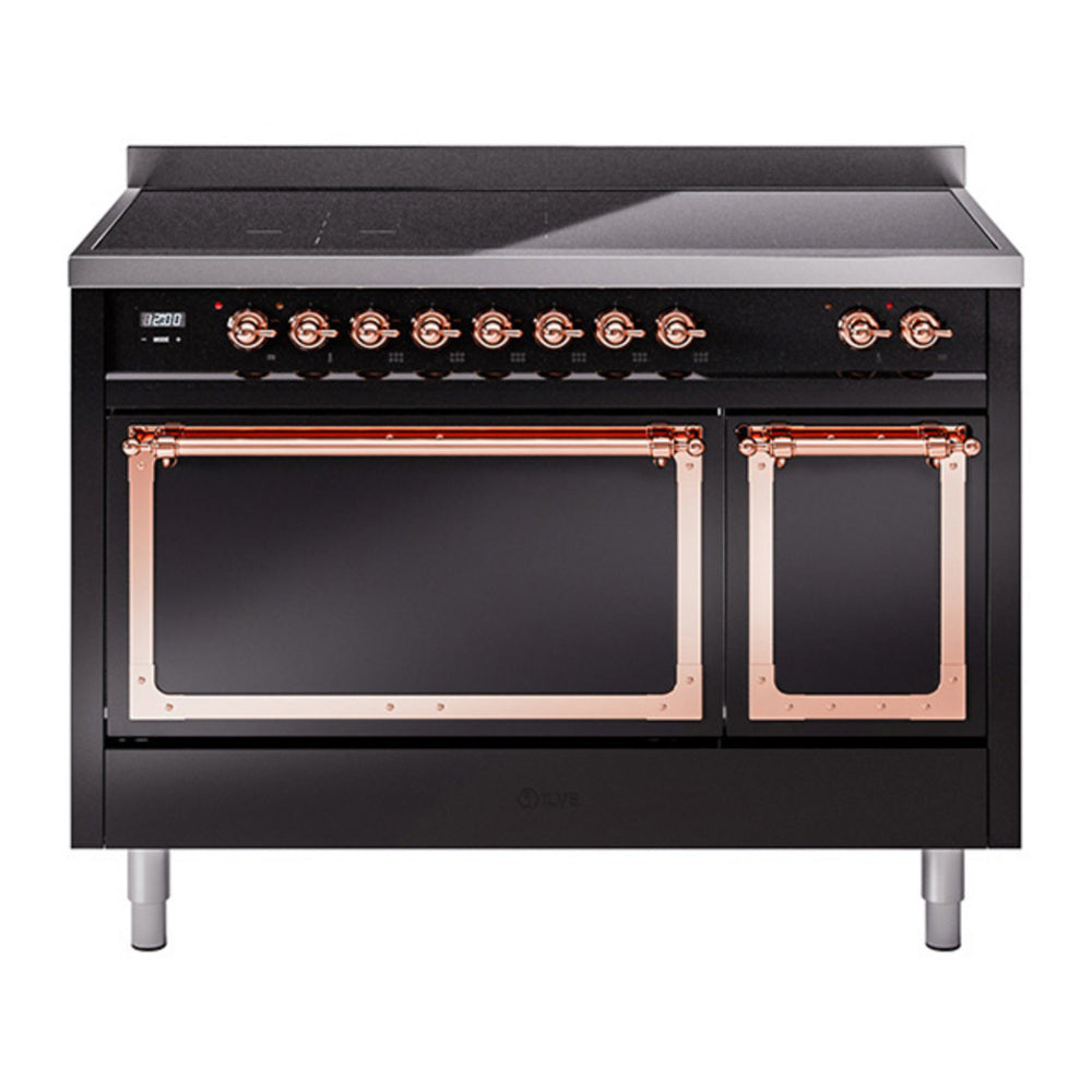 ILVE Nostalgie II Noblesse 48" Glossy Black Induction Range with 6 Elements Solid Door