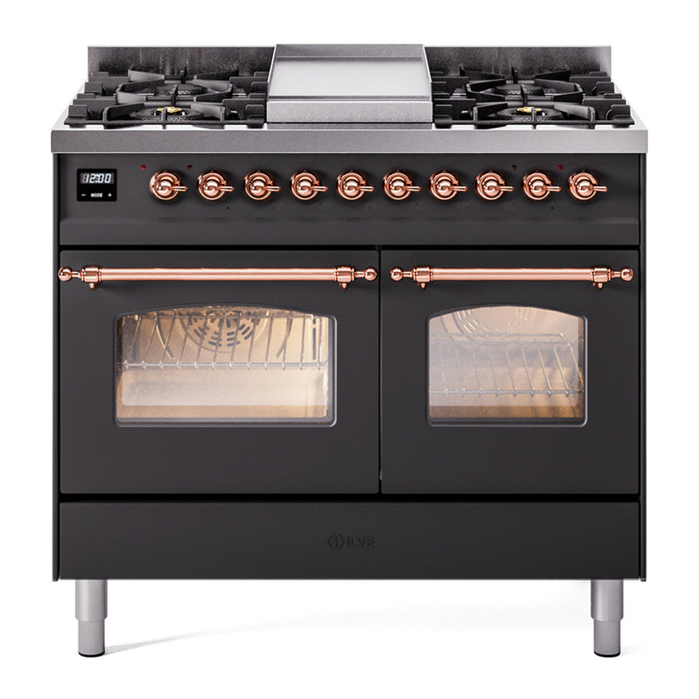 ILVE Nostalgie II 40" Graphite Matte Dual Fuel Range with 6 Burners and Griddle Triple Glass Door Natural Gas