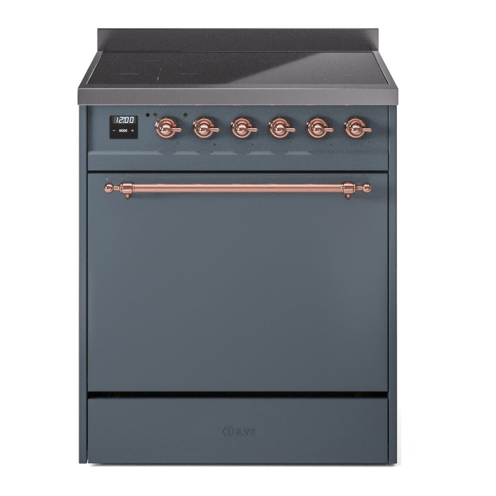 ILVE Nostalgie II 30" Blue Grey Induction Range with 4 Elements Solid Door