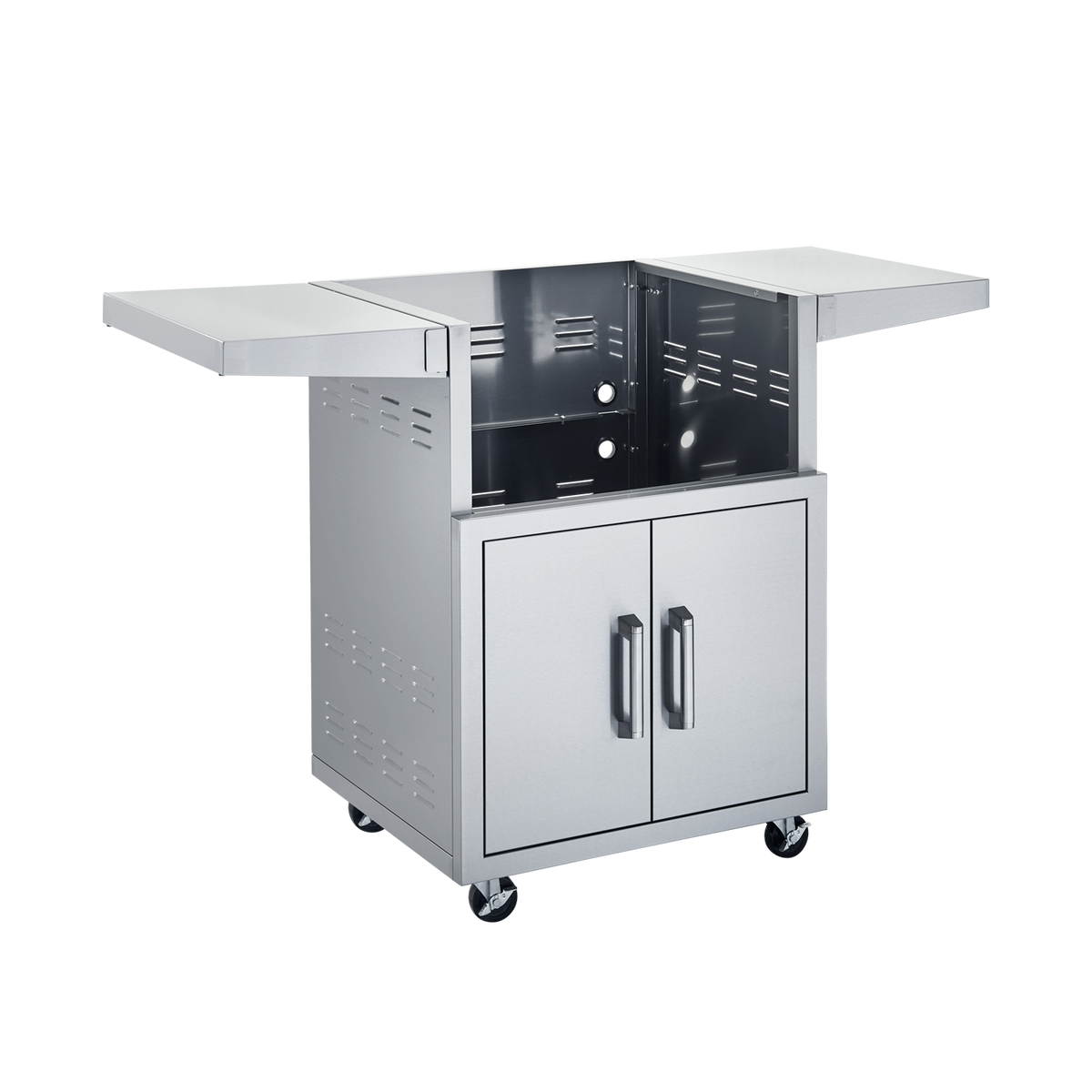 Broilmaster Stainless Steel Cart, with 2 doors and 2 fold-down side shelves