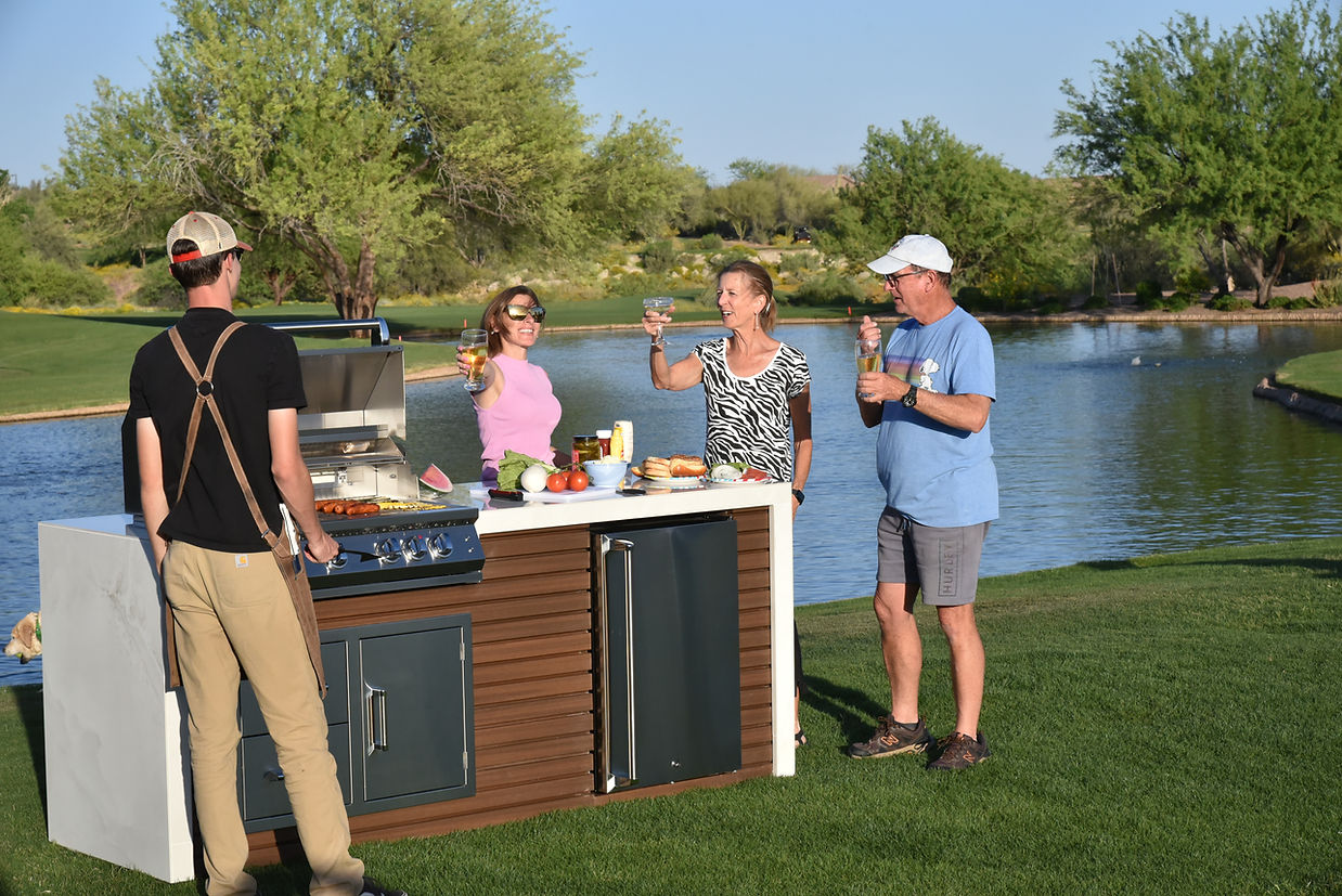 Professional Shiplap Outdoor Kitchen KoKoMo Grill With Waterfall Edge