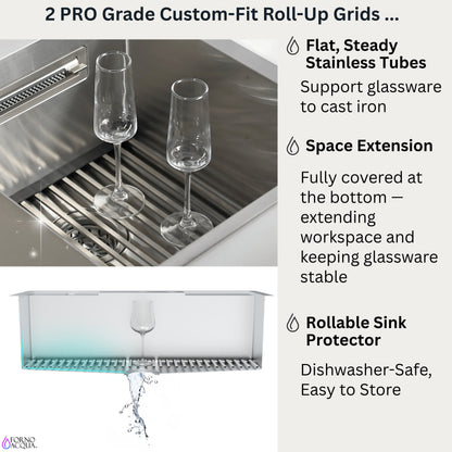 FORNO ACQUA 33 in. Drop-In/Undermount 40/60 Double Bowl Sink with Retractable Faucet & Waterfall