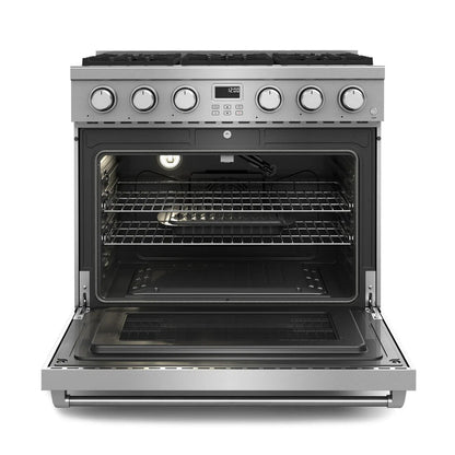 THOR Contemporary Package - 36" Gas Range, Range Hood, Refrigerator and Microwave, ARG36LP-HRH3607-TRF3601FD-TMD3002