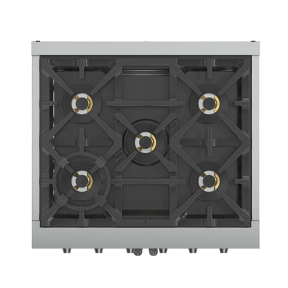 Forno Capriasca 30-Inch Freestanding French Door Gas Range, 4 Burners, Convection Oven, Energy Efficient