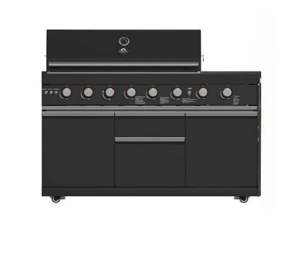 Forno All’Aperto 99,600 BTU Outdoor Kitchen, 5 Burners, Infrared Burners, Side Burner, Black Sintered Stone Countertops, Gas Pizza Oven, Sink Module, Bar & Beverage Center