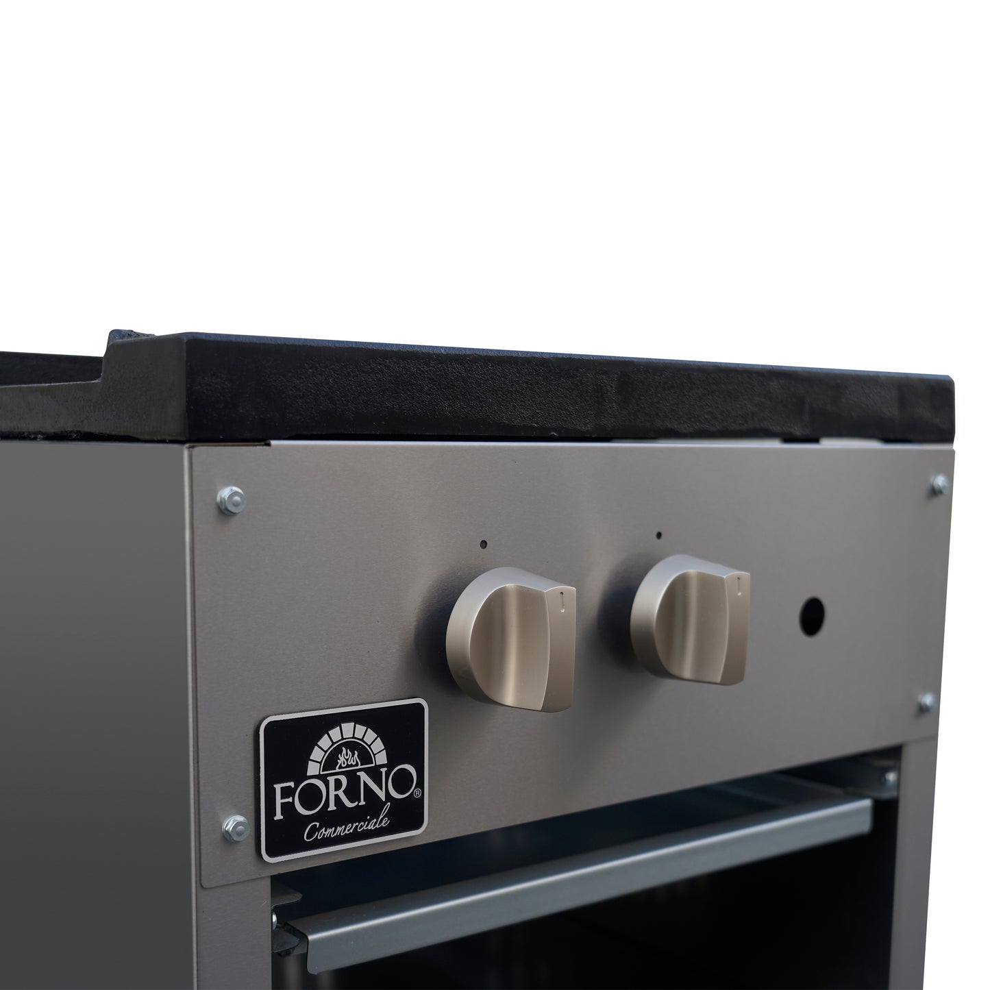 Forno Commerciale gas stock pot range, 1 powerful 3-ring burner, 80,000 BTU, durable stainless steel, heavy-duty cast iron grate