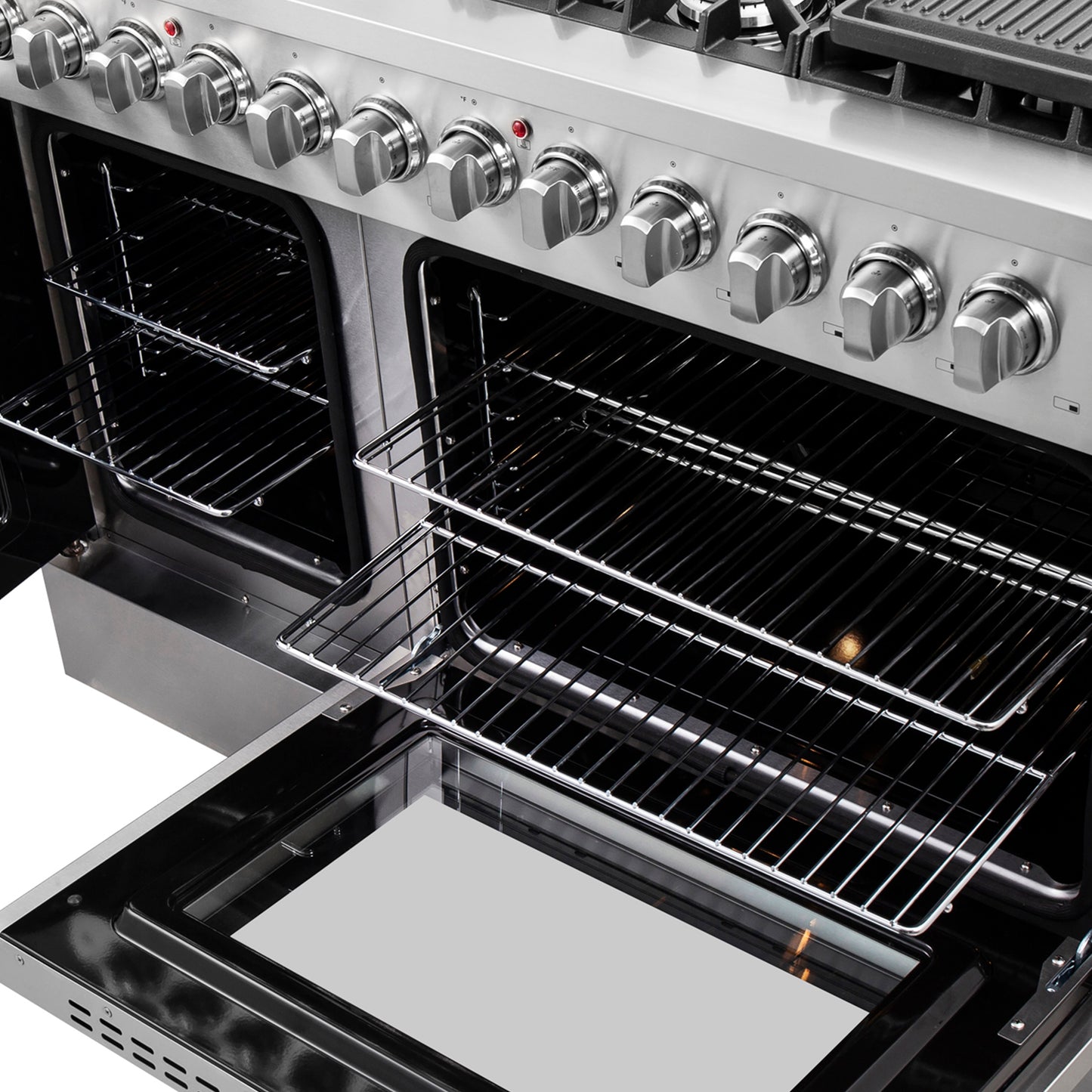 FORNO Galiano 48-Inch French Door Dual Fuel Range All Stainless Steel, 8 Sealed Burners, 107,000 BTU, Griddle, 6.58 cu.ft. Double Ovens