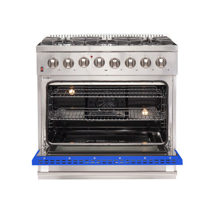 Forno Galiano 36-Inch Freestanding Dual Fuel Range, 6 Burners, Double Convection Ovens