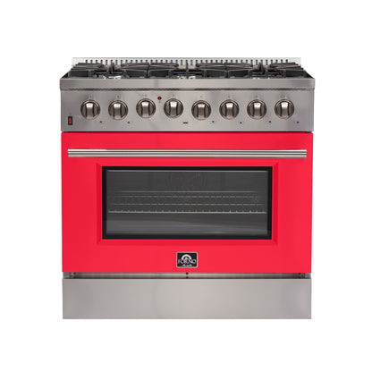 Forno Galiano 36-Inch Freestanding Dual Fuel Range, 6 Burners, Double Convection Ovens