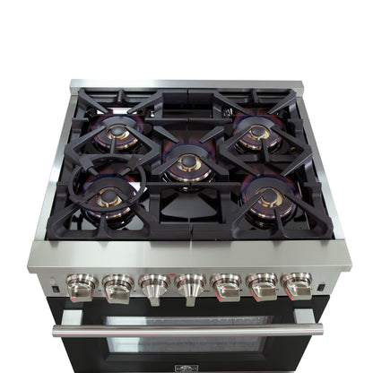 Forno Capriasca 30-Inch Freestanding Dual Fuel Range, 4 Burners, True Convection Oven