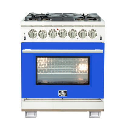 Forno Capriasca 30-Inch Freestanding Dual Fuel Range, 4 Burners, True Convection Oven