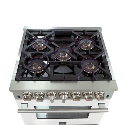 Forno Capriasca 30-Inch Freestanding Dual Fuel Range, 4 Burners, True Convection Oven