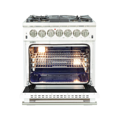 Forno Capriasca 30-Inch Freestanding Dual Fuel Range, 4 Burners, True Convection Oven