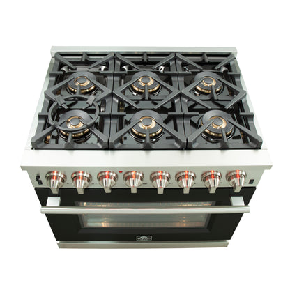 Forno Capriasca 36-Inch Freestanding Dual Fuel Range, 6 Burners, True Convection Oven