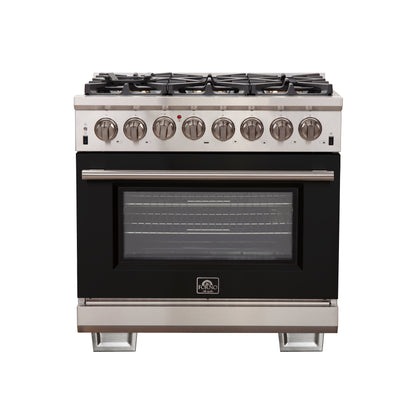 Forno Capriasca 36-Inch Freestanding Dual Fuel Range, 6 Burners, True Convection Oven