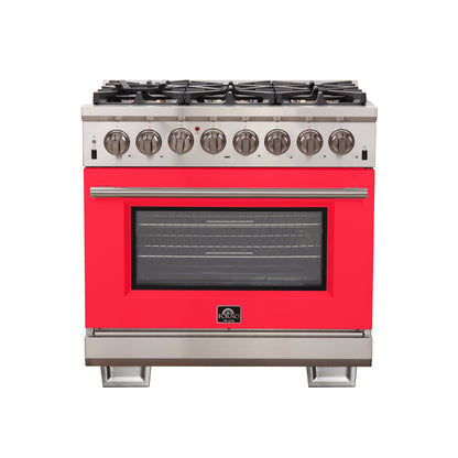 Forno Capriasca 36-Inch Freestanding Dual Fuel Range, 6 Burners, True Convection Oven