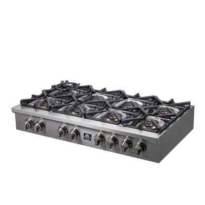 Forno Spezia Alta Qualita 48-Inch Pro-Style Gas Rangetop, Stainless Steel, 8 Sealed Burners, Continuous Cast Iron Grates, High Heat Output